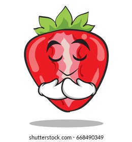 Praying strawberry character cartoon style vector illustration