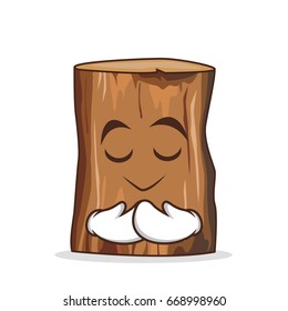 Praying tree trunk character cartoon vector illustration