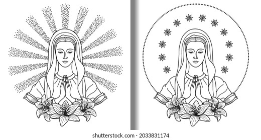 Praying Virgin Mary with lilies print set.