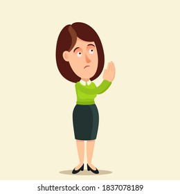 The praying woman is a Christian. The girl asks for help from God. Woman ask for forgiveness. Vector illustration, flat design, cartoon style, isolated background.