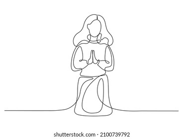 Praying woman. Continuous line. Religion, Christianity, faith concept.