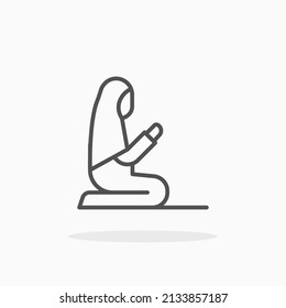 Praying Woman Hijab Muslimah line icon. Editable stroke and pixel perfect. Can be used for digital product, presentation, print design and more.