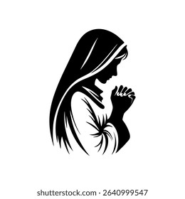 Praying woman logo vector illustration template black and white with a cross on his head