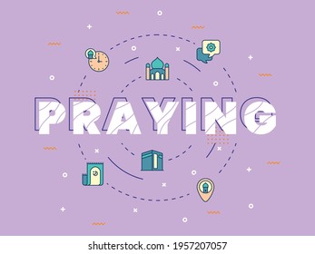 praying word or big text with icon spread for ramadan eid mubarak