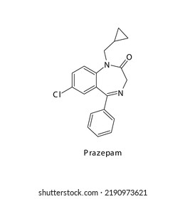 Prazepam Molecule Flat Skeletal Structure, Benzodiazepine Class Drug Used As Anxiolytic, Anticonvulsant, Sedative, Hypnotic Agent. Vector Illustration On White Background.