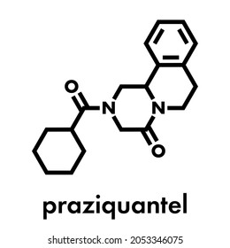 Praziquantel anthelmintic drug molecule. Used to treat tapeworm infections. Skeletal formula.