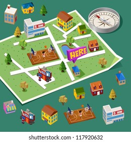 Pre assembled Isometric Map. Vector Illustration