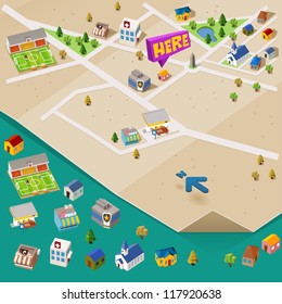 Pre assembled isometric map. Vector Illustration