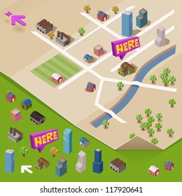 Pre assembled isometric map. Vector