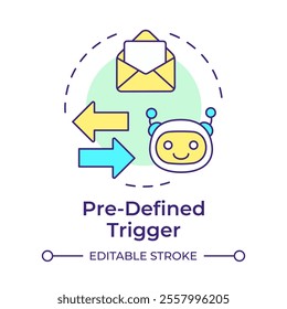 Pre defined trigger multi color concept icon. Integrating robotic process automation in routine tasks. Round shape line illustration. Abstract idea. Graphic design. Easy to use in presentation