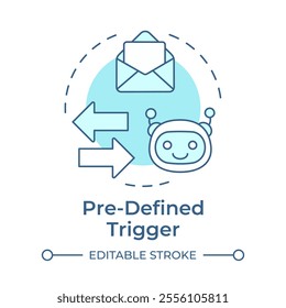 Pre defined trigger soft blue concept icon. Integrating robotic process automation in routine tasks. Round shape line illustration. Abstract idea. Graphic design. Easy to use in presentation