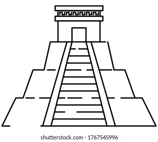 Pre Hispanic Pyramid Black And White Line Style