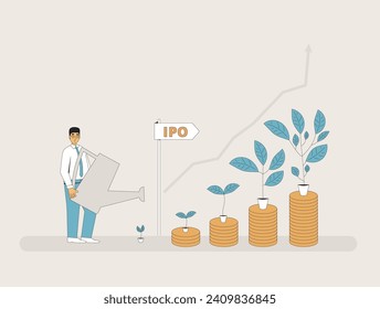 Pre IPO. Initial Public Offering. Stock investor. Vector modern flat illustration.