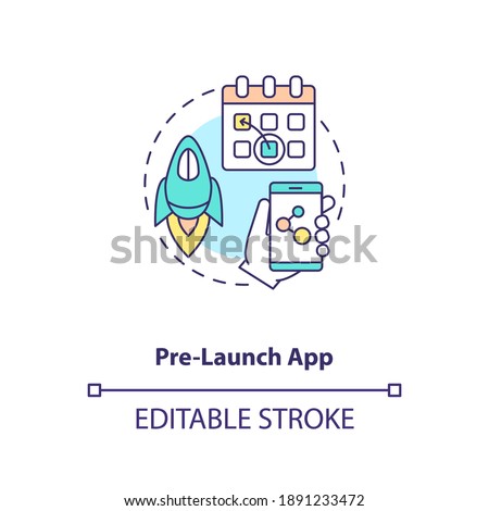 Pre launch app concept icon. App marketing tips. Production before assigned date. Demo version of application idea thin line illustration. Vector isolated outline RGB color drawing. Editable stroke