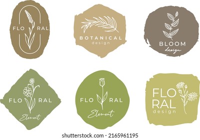 Pre made logo floral element with  floral doodle and brush strokes