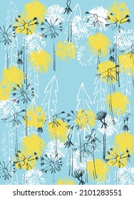 Plantilla prefabricada con flor de Dandelion. Concepto de verano. Tarjeta de saludo decorativa, invitación, cartel, fondo de diseño, fiesta de cumpleaños.