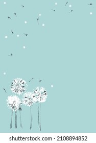 Plantilla prefabricada con flor de Dandelion. Concepto de verano. Tarjeta de saludo decorativa, invitación, cartel, fondo de diseño, fiesta de cumpleaños.