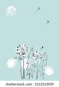 Pre made template with Dandelion flower. Summer concept. Decorative greeting card, invitation, poster, design background, birthday party.