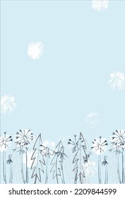 Plantilla prefabricada con flor de Dandelion. Concepto de verano. Tarjeta de saludo decorativa, invitación, cartel, fondo de diseño, fiesta de cumpleaños.