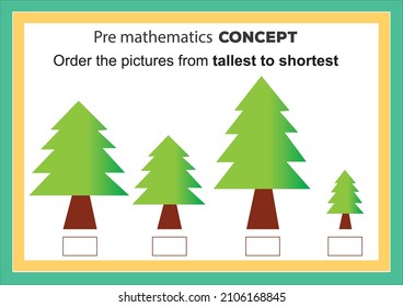 Pre math concepts. Tall short. educational children game. Kids activity sheet, tall short learning worksheet.