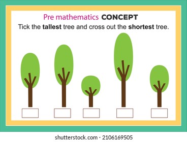 Pre math concepts. Tall short. educational children game. Kids activity sheet, tall short learning worksheet.