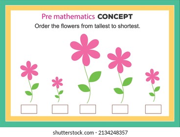 Pre math concepts. Tall short. educational children game. Kids activity sheet, tall short learning worksheet.