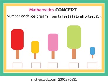 Pre math concepts. Tall short. educational children game. Kids activity sheet, tall short learning worksheet.