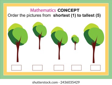 Pre math concepts. Tall short. Kids activity sheet, tall short learning worksheet. Education developing worksheet. Game for kids. Activity page. Puzzle for children. Riddle for preschool.