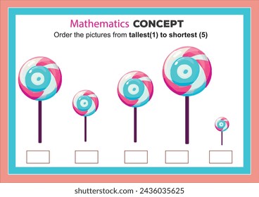 Pre math concepts. Tall short. Kids activity sheet, tall short learning worksheet. Education developing worksheet. Game for kids. Activity page. Puzzle for children. Riddle for preschool.