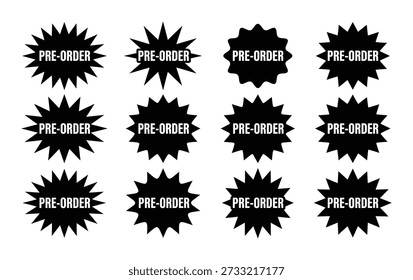 Pre order design element. Sticker badge label tag vector graphic design element. Commercial marketing interface element template button.