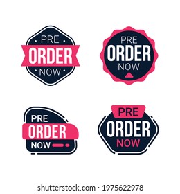 Pre order now label badges collection flat vector design