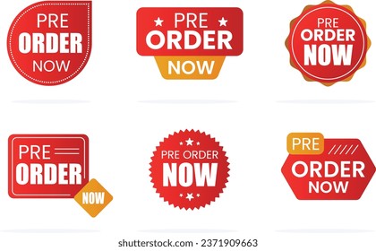 Pre order now label badges collection flat vector design | pre order now tag | sign | flat vector design