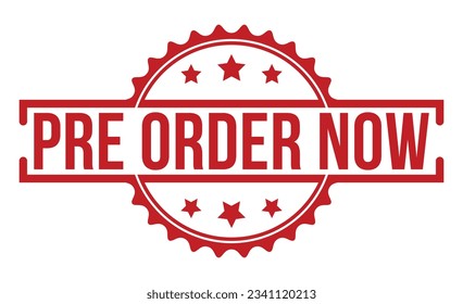 Pre Order Now red rubber stamp on white background. Pre Order Now Rubber Stamp.