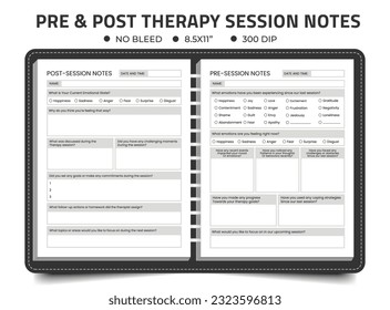 Pre and Post Therapy Session Notes journal kdp interior template