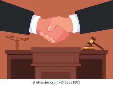 Pre trial agreement handshake concept. Vector flat graphic design illustration