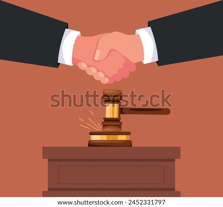 Pre trial agreement handshake concept. Vector flat graphic design illustration