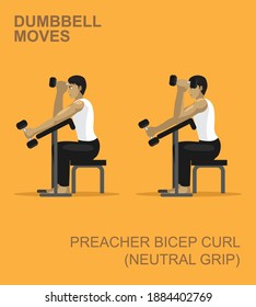 Preacher Bicep Curl Neutral Dumbbell Moves Manga Gym Set Illustration