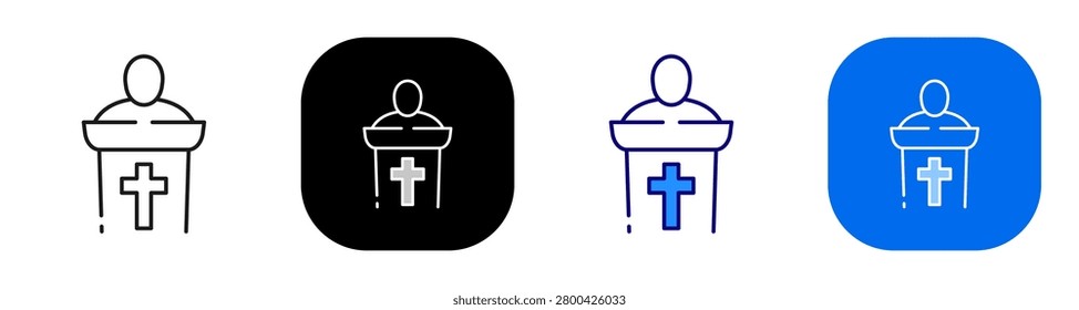 Preacher pulpit concept representing church sermon and Christian teaching. Line, filled, black, color set. Editable stroke