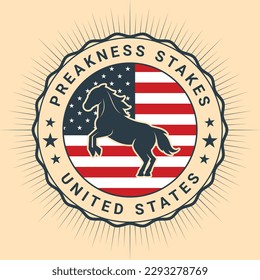 preakness stakes greeting cards design, badge, logo, seal, stamp, rubber, sticker, American thoroughbred horse race badge vector illustration