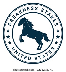 preakness stakes greeting cards design, badge, logo, seal, stamp, rubber, sticker, American thoroughbred horse race badge vector illustration