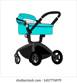 Preambulator. Stroller For Boy. Modern flat Vector Image Isolated on white background.