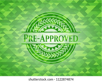 Pre-Approved green emblem. Mosaic background