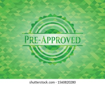Pre-Approved green emblem with mosaic ecological style background. Vector Illustration. Detailed.
