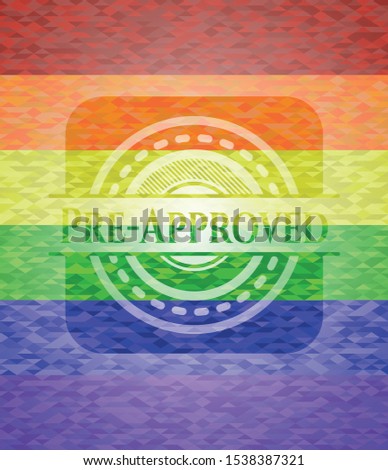 Pre-Approved on mosaic background with the colors of the LGBT flag