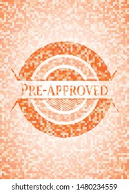 Pre-Approved orange tile background illustration. Square geometric mosaic seamless pattern with emblem inside.