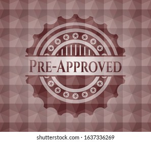Pre-Approved red badge with geometric background. Seamless.