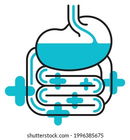 Prebiotic fiber icon - for healthy eating. Good microorganisms in digestive tract. Vector flat label