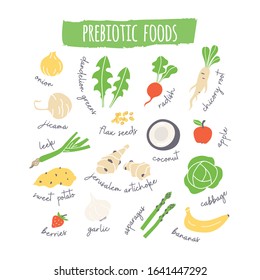 Prebiotic fruit and vegetables hand drawn icons set