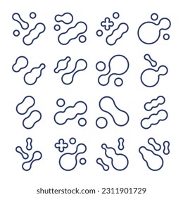 Prebiotic, microbe, lactobacillus linear icon set