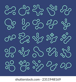 Juego de iconos prebióticos, microbio, lactobacilo lineal